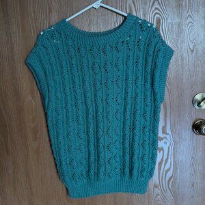 Teal, Turquoise Handknit Sweater Vest, M/L